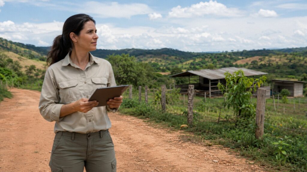 Profissional de Licenciamento Ambiental visitando um imóvel rural.