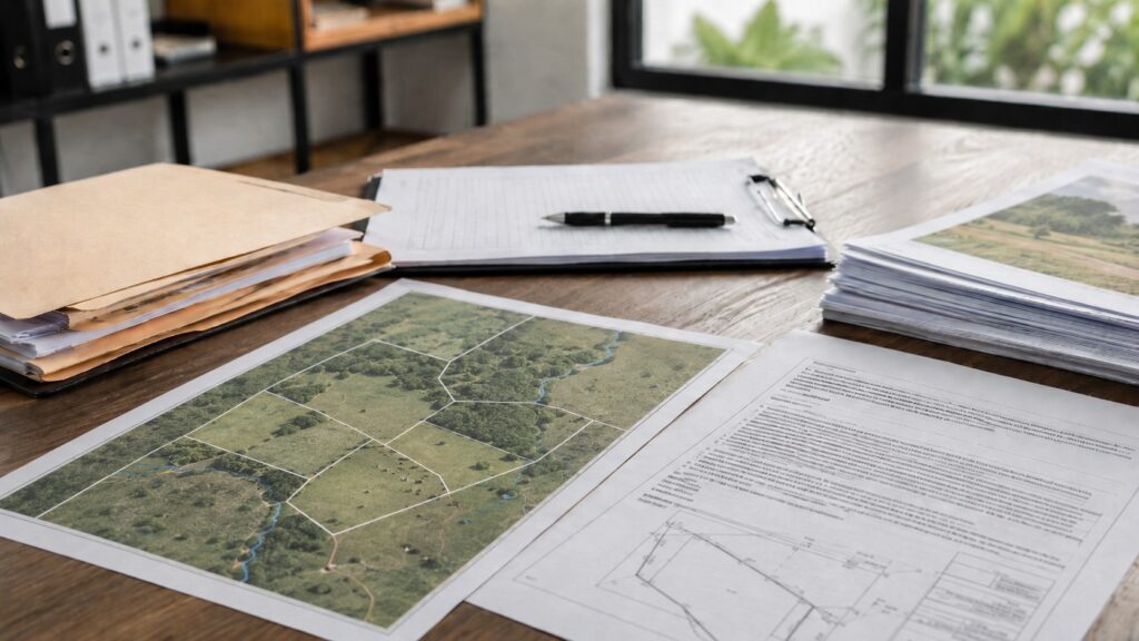 Planta topográfica com representação de um desmembramento de terras, objeto comum para trabalhos de Regularização Técnica de Imóveis.