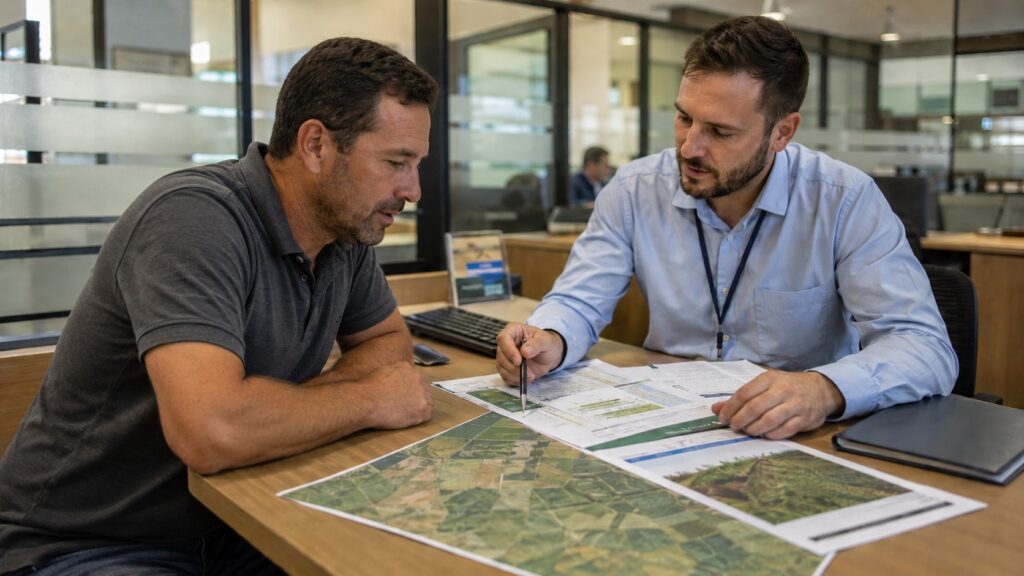 Produtor rural apresentando Projeto para Bancos e Financiamento Rural.