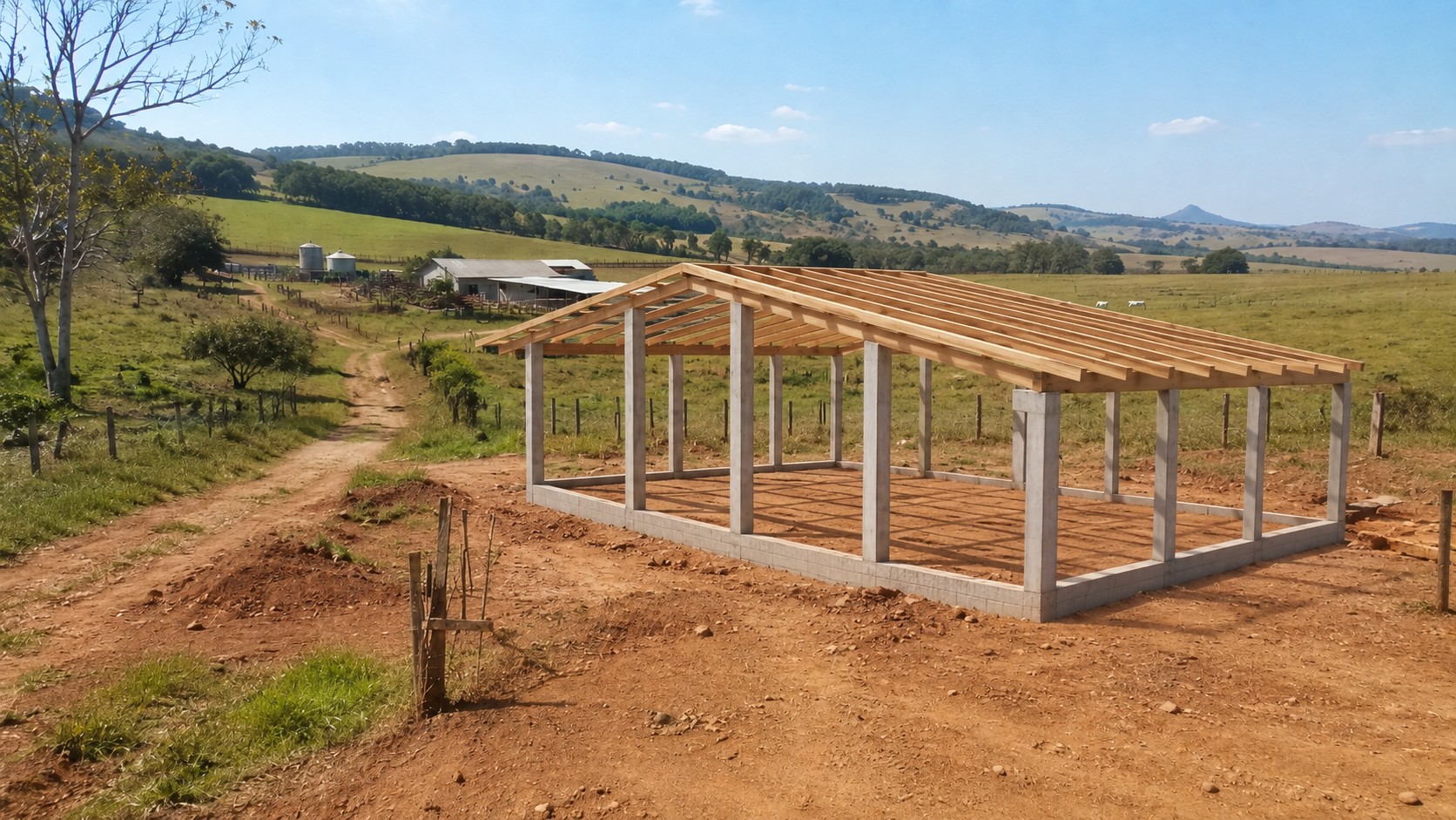 Projeto para Bancos e Financiamento Rural representado pela construção de uma nova estrutura em imóvel rural.