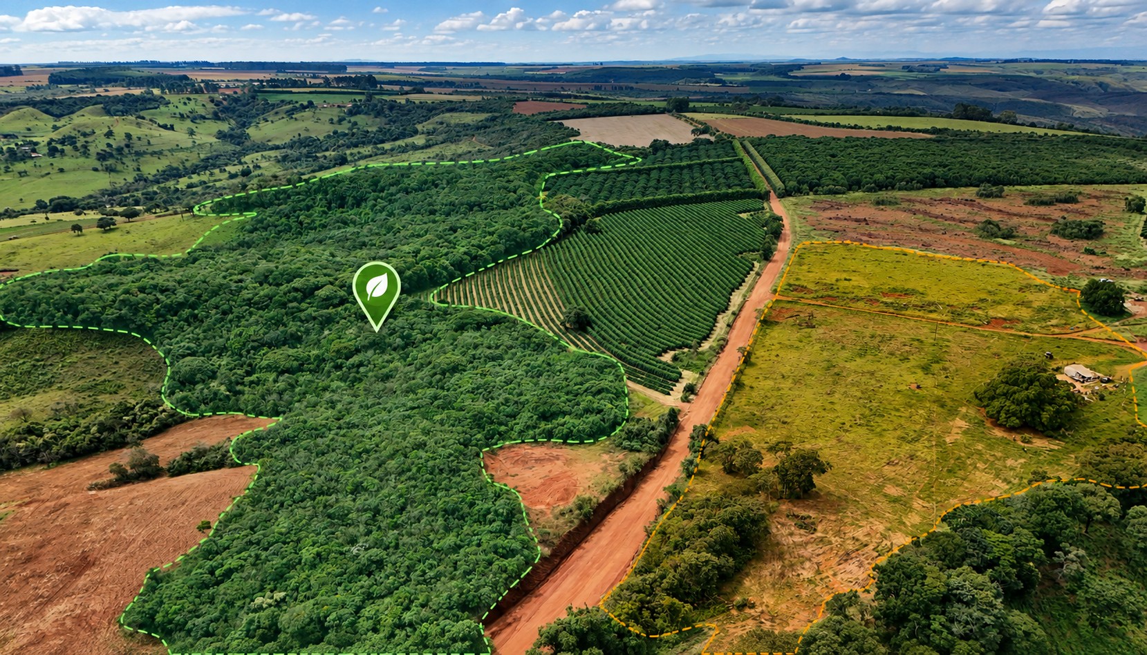 Uma área de intervenção ambiental do tipo mata fechada e outra de árvores isoladas.